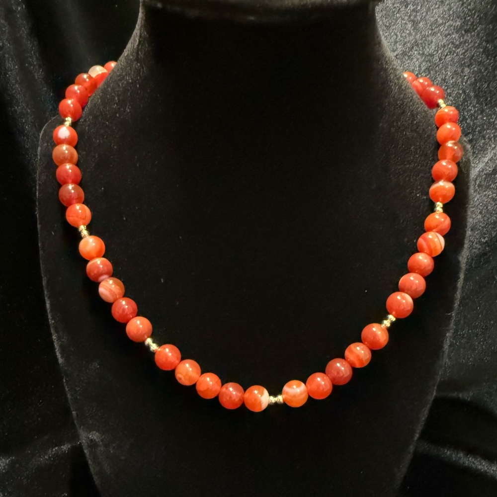 Striped Carnelian Beaded Necklace